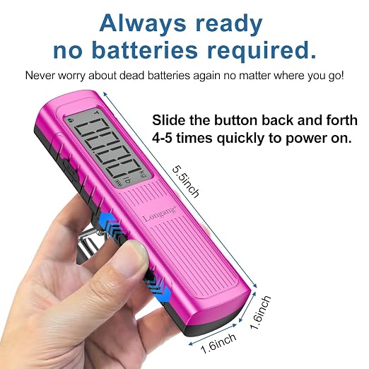 Battery-Free Digital Luggage Scale, 110lbs/50kg Portable Handheld Hanging Scale for Luggages, Suitcases, Backpacks & Bags, Easy Weighing for Travel, No Need Batteries (Pink) - Image 3