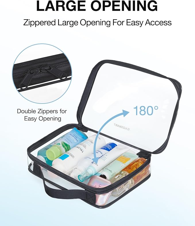 BAGSMART Clear Toiletry Bag with Handle 2-Pack TSA Approved, Black | Water-resistant Travel Toiletry Bag, Carry On Travel Accessories Bag, Airport Airline Quart Size Bags Women Men, Makeup Bag - Image 3