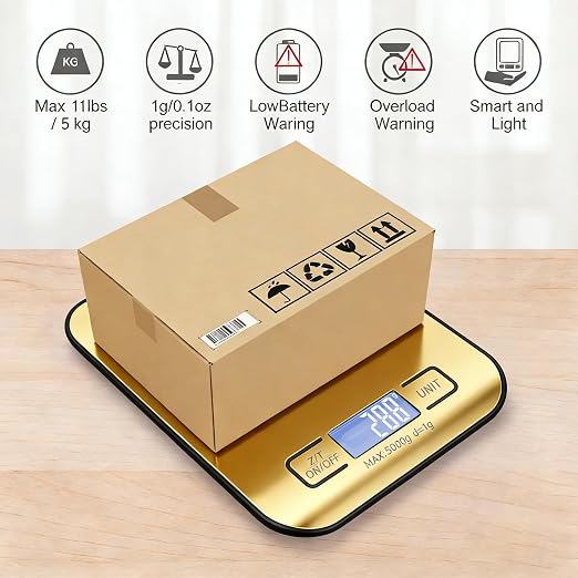 Digital Shipping Scale,Stainless Steel Panel, Accurate Portable Postal Scale for Packages, Small Business,Kitchen, Food, Handmade, Liquids, and Boutique (Mirror Gold Battery(5kg/1g)) - Image 4