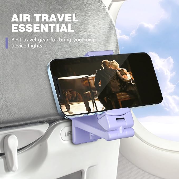Perilogics Airplane Phone Holder Mount Universal in Flight Hands Free Viewing with Multi-Directional Dual 360 Degree Rotation (Black/Lavender) - Image 9