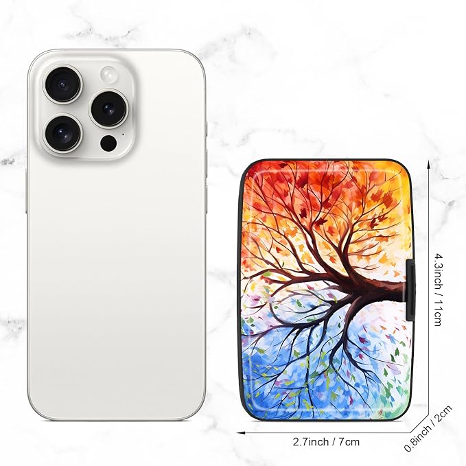 Card Holder Credit Cards Holder for Women RFID wallet women Business Card Holder Wallet Mini Aluminum Card Wallet RFID Blocking Slim Metal Hard Card for Women, Colorful Trees - Image 2