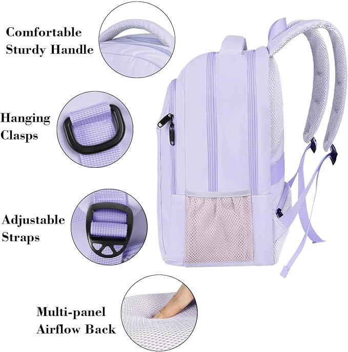 MATEIN Purple Cute Laptop Backpack for Girls, 15.6 Inch College School Bag | Water Resistant Student Bookbag, Travel Computer Nurse Work Bag, Luggage Strap, Anti Theft, Sturdy Comfort, Gift for Teenager - Image 4
