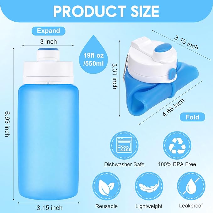 LemonRoad 4 Pcs 19 oz Silicone Collapsible Water Bottle, Multicolored | Portable Foldable Water Bottle, Leakproof, Carabiner, Reusable, Lightweight, for Travel Sport Hiking Camping Cycling Office - Image 2