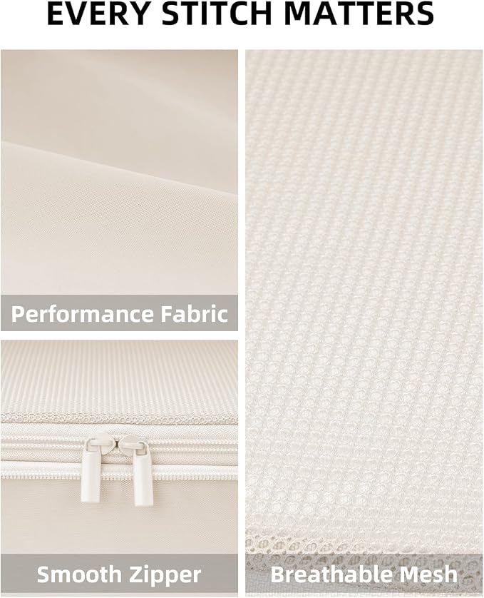 Compression Packing Cubes for Travel, 6-Piece Set (Large/Medium/Small), Double-Zip Luggage Organizers for Suitcase & Carry-On, Clothes Storage Bags (Cream White, 6 Pack) - Image 5