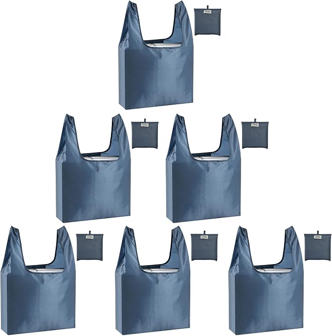Large Reusable Bags Shopping Washable Foldable 6 Pack Grocery Bags Heavy Duty Lightweight Folding Gift Tote Bags Durable Polyester Gray by CiCiGo