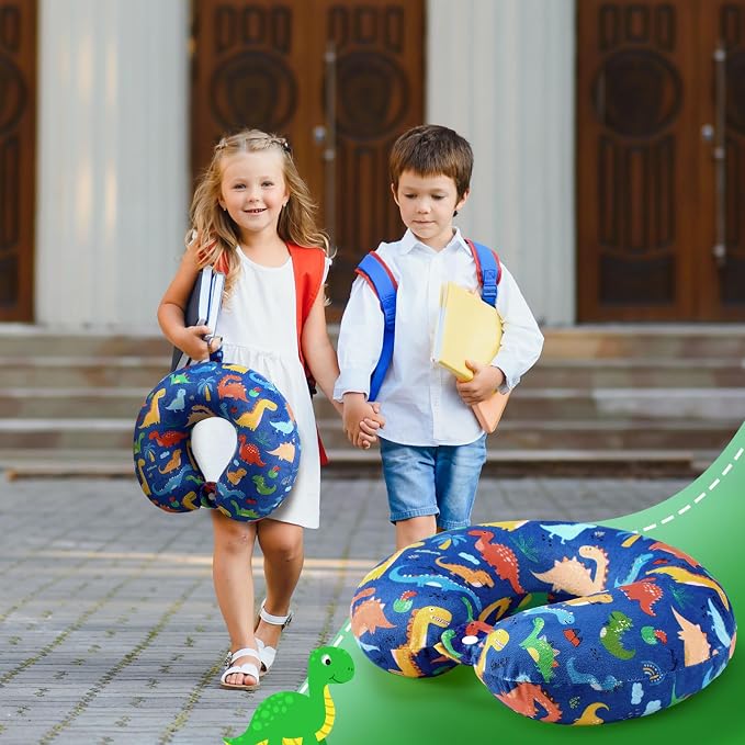 Gilprop 2 Pcs Dinosaur Travel Pillow with Sleep Eye Mask, U Shaped Memory Foam Headrest & Neck Pillow with Washable Cover, Soft Neck Head Support Travel Accessories for Airplane Car Train Bus Trips - Image 2