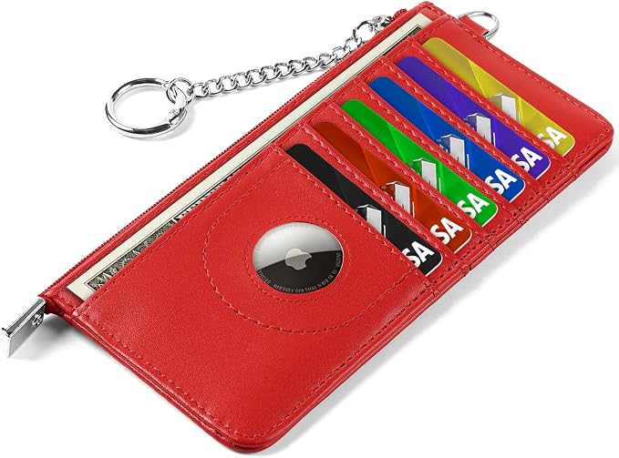 RFID Blocking Slim Credit Card Holder Wallet with Zipper Money Pocket & Keychain, Slim Airtag Wallet for Men Women by Ecovision