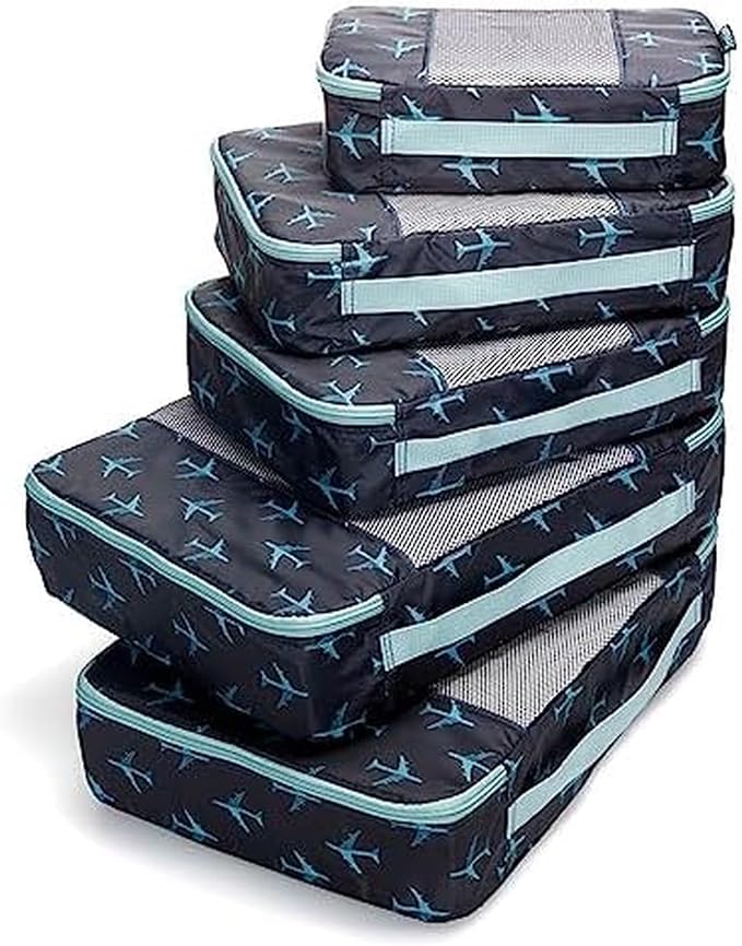 Travel Wise Packing Cubes for Travel - 5 Piece Set with Pattern Design, Lightweight Ripstop Nylon Luggage Organizers with Mesh Panel, Small Medium Large Sizes by TravelWise