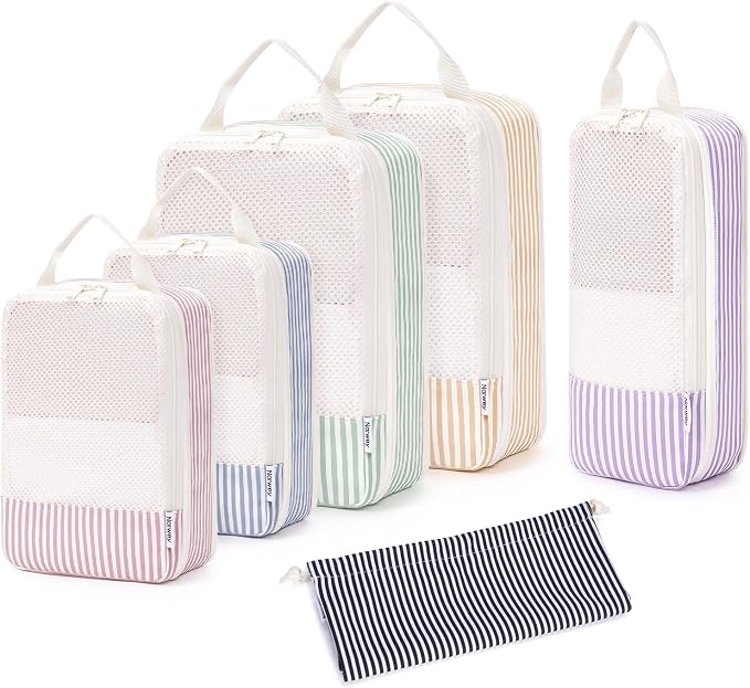 Narwey 6 Set Compression Packing Cubes for Travel Women Men, Travel Cubes for Carry On Suitcase, Durable Compression Luggage Organizer Bags by Narwey