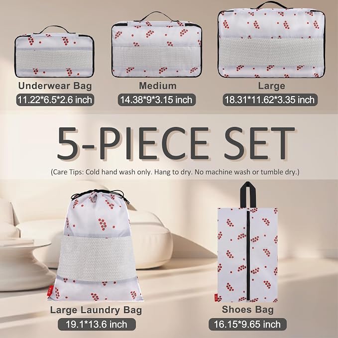 U+U 5 Set Packing Cubes, Travel Organizers with Shoe Bag (Cherry Tomato) | Ultralight Design & Easy Travel Organization - Image 3