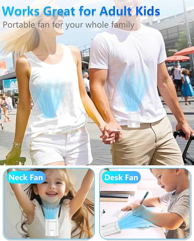 Clip On Fan for Shirt Belt Pants-Compact Portable Waist Fan Battery Operated,Wearable Undershirt Back Hip Hardhat Body Fans that Blow Cold Air,Hanging Necklace Fans with Strap for Outdoor Indoor White - Image 5
