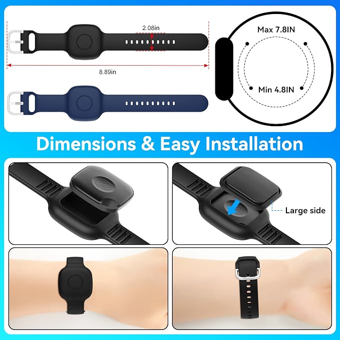Waterproof Silicone Bracelet for Tile Mate 2024/2022, Hidden GPS Tracker Holder for Kids, Teens & Elderly, Adjustable Anti-Lost Wristband, Durable, Lightweight, Comfortable Fit – Black/Blue - Image 4