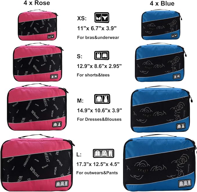 Packing Cubes large Luggage Organizers Bags For Travel Organizing Clothes | Mixed Color 8 Set Suitable family or two-person trips; breathable mesh make easy to sort; durable and convenient to store - Image 2