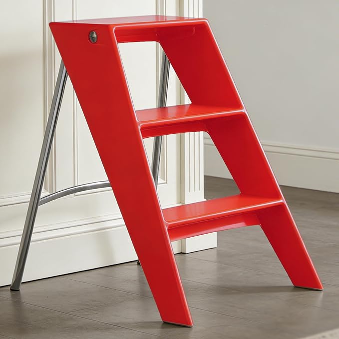 HOTEAGLE Modern Folding Chair - Multifunctional Design Doubles as Step Stool & Storage Shelf, Sturdy Engineering Plastic for Kitchen, Dining & Bistro,Red by MoreThanFireALifestyle