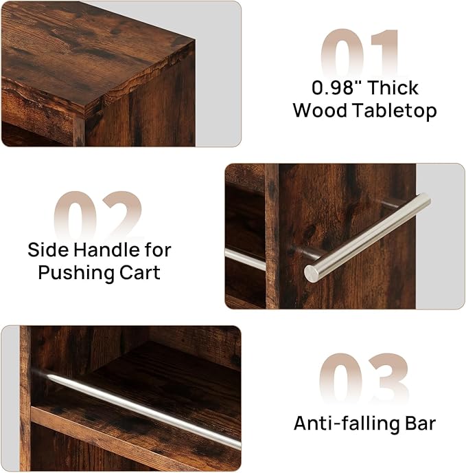 4-Tier Slim Rolling Cart with Wheels, 7.9"W Narrow Storage, Rustic Brown | 4 adjustable MDF shelves (20 lbs each), 360° casters + side handle, Fits kitchen, laundry, bathroom & dorm tight gaps - Image 5