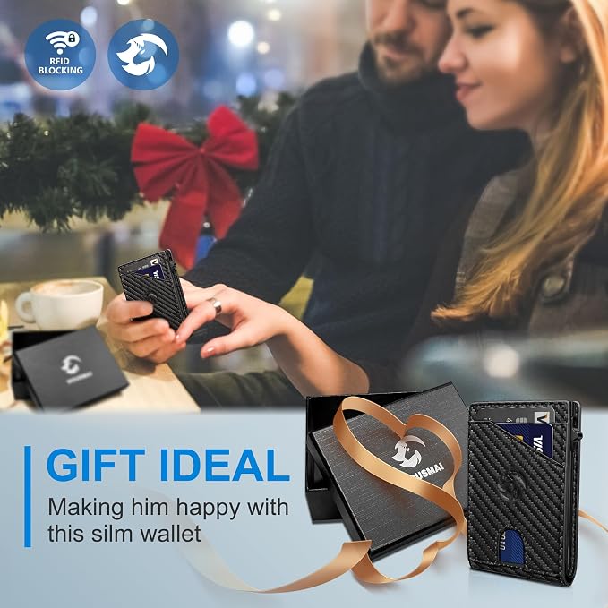 Wallet for Men, Slim Pop Up Card Holder with RFID Blocking, Minimalist Bifold Wallet with 9 Card Slots, ID Window and Cash Pocket, Metal Flip Case with Magnetic Closure, Gift Box - Image 9