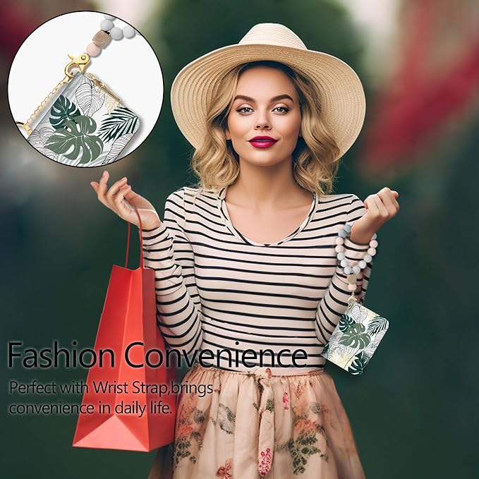 Blusabaca RFID Credit Card Holder Small Women Travel Wallet, Tropical Leaf | Removable Keychain, Case with Zipper, Vegan PU Leather, Cash Coin Pocket, Business Accordion Purse, Ladies Female Gift - Image 2