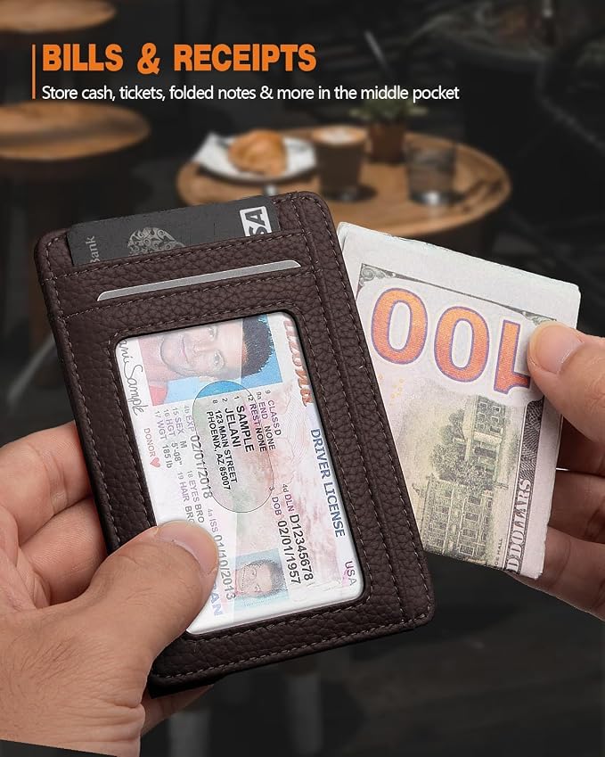 RUNBOX Slim Wallet for Men and Women, RFID Blocking Leather Card Holder | Minimalist 8-slot design fits IDs and credit cards in a thin profile for front pockets, purses, pants and travel - Image 5