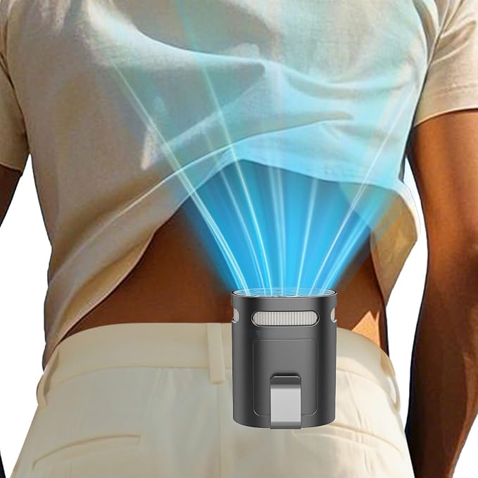 Waist Fan Clip on-Mini Lightweight Portable Fans Rechargeable Under Shirt Belt Pants Body Fans that Blow Cold Air,Waistband Cooling Fan,Powerful Small Personal Hanging Neck Cooler AC Travel Black by KJXICNeckFan