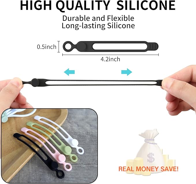 UMUST 20Pcs Silicone Cable Ties, Cable Management Cord Organizer WhiteBlack | Reusable Cord Ties, Cable Strap Tie for Bundling Electronics Wire,Home Office Travel Essentials Accessories 4.2inch - Image 3