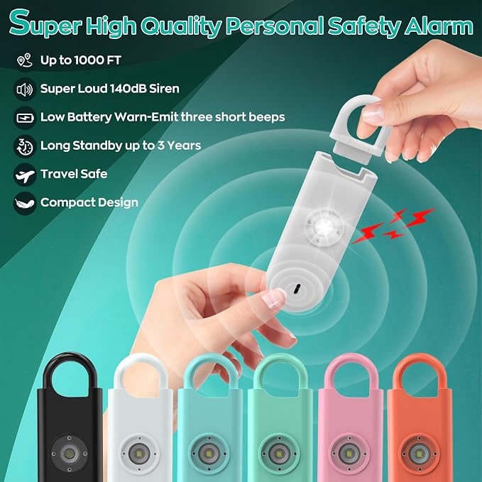 Fauxomor 140dB Personal Safety Alarm for Women 6pack Self Defense Keychain | Super Loud Siren with Low Battery Notice & Strobe Light, Long Battery Life, Portable for College Girls, 2White+2Pink+2Black - Image 3