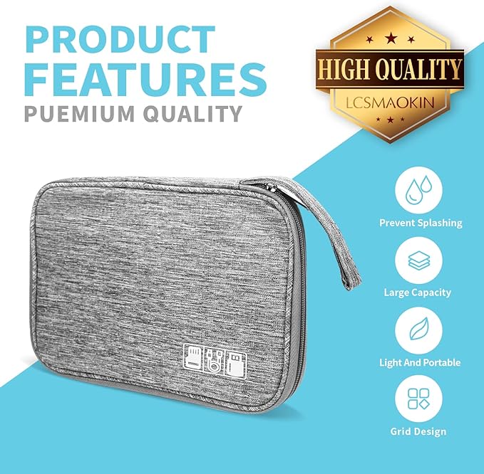 Lcsmaokin Electronics Organizer Travel Case,Electronic Accessories Storage Bag,Portable Waterproof Cable Organizer Bag,Travel Cord Organizer Bag for Small Charging Cord Storage,Cables,SD Card (Grey) - Image 3
