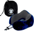 Memory Foam Travel Pillow, Neck Pillow with 360-Degree Head Support, Comfortable and Lightweight, Ideal for Sleeping on Airplane, Car, Train, Bus and Home Use, Comes with Storage Bag (Blue) by Makimoo
