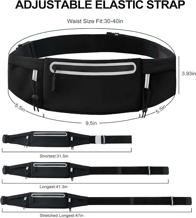 Running Belt Fanny Pack: 3 Pocket Waist Bag for Men Women Workout Exercise Fitness Phone Holder Fits All Phones with Bib Clip, Black - Image 8