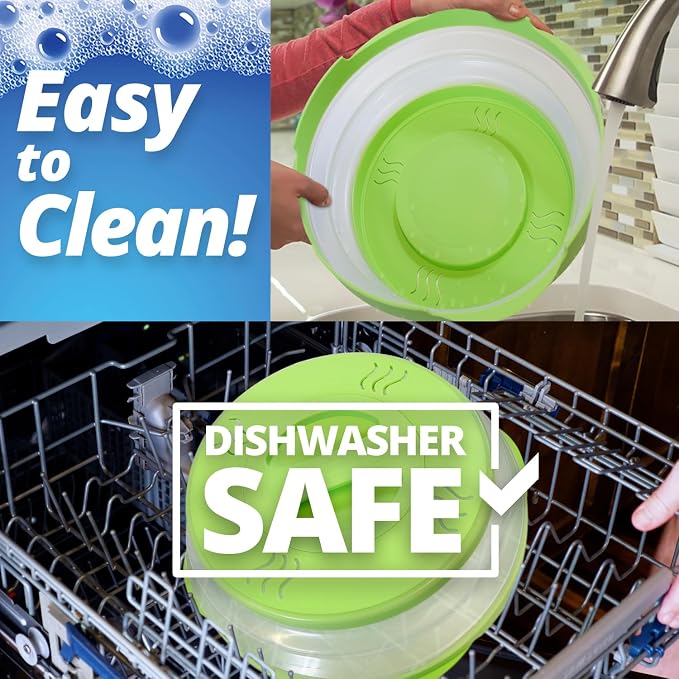 HOVER COVER Magnetic Microwave Splatter Cover - 12-Inch Collapsible - Green | High Power, Stronger Magnetic Grip, BPA-Free Lid, Vented Plate Guard with Steam Vents, Dishwasher Safe, Space-Saving Storage - Image 9