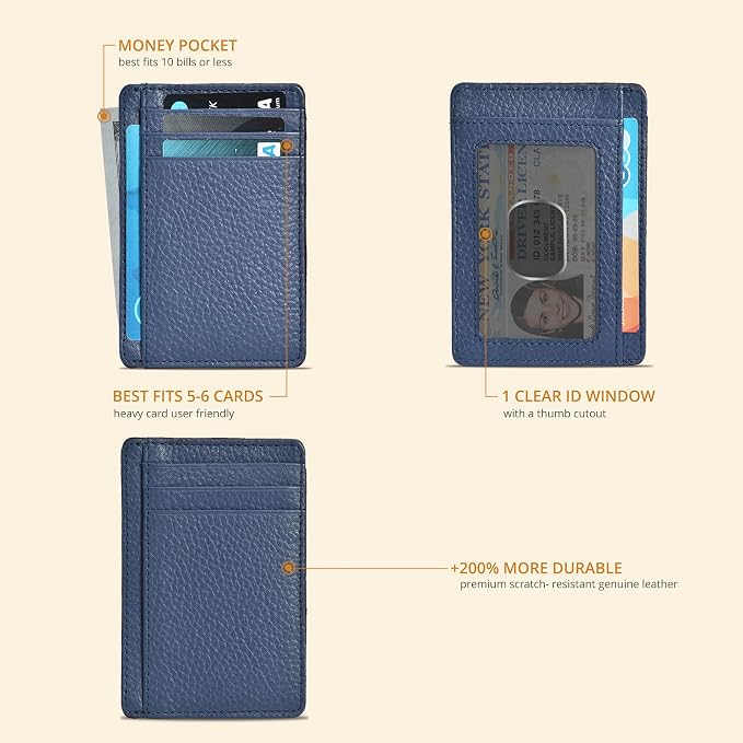 Leather RFID Blocking Slim Minimalist Wallet Front Pocket Card Holder, Plum - Image 2
