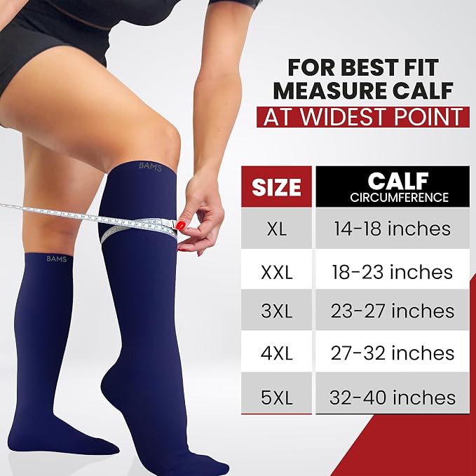 BAMS Plus Size Compression Socks Wide Calf XL XXL XXXL – Graduated Knee-High Support, Viscose from Bamboo Easy-On/Easy-Off - Image 2