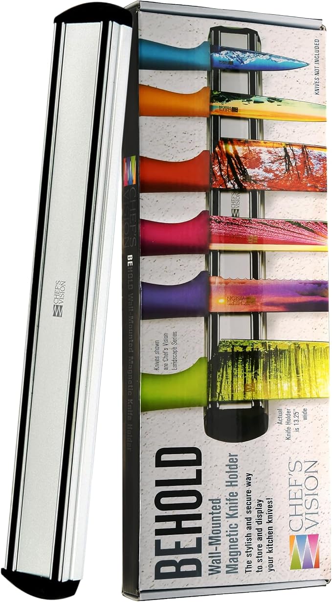 CHEF'S VISION Silver Magnetic Knife Holder for Wall, 13" Kitchen Knife Rack | Knife Magnetic Strip with a Slim Magnetic Bar, Continuous Full-Surface Hold Keeps Knives Secure Without Slipping or Shifting by ChefsVision