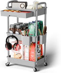 Sorgion 3 Tier Rolling Cart Organizer,Laundry Room Bathroom Organizers and Storage Office Shelves Mobile Shelving Unit Kitchen Trolley Cart with Wheels for Art,Craft,Diaper,Bedside,Snack(Grey) by Sorgion