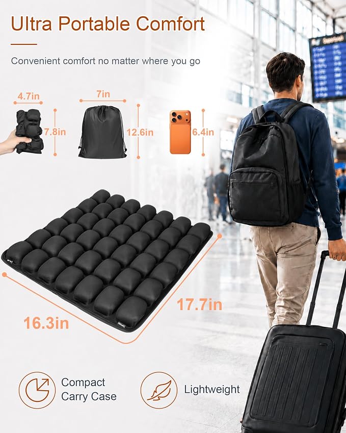 JQinHome Inflatable Seat Cushion with 42 Airbags, Press-Type Airplane Cushion for Long Flights, Portable Sondur Travel Cushion, Ergonomic Travel Seat Cushion for Airplane, Car, Office & Wheelchair - Image 7
