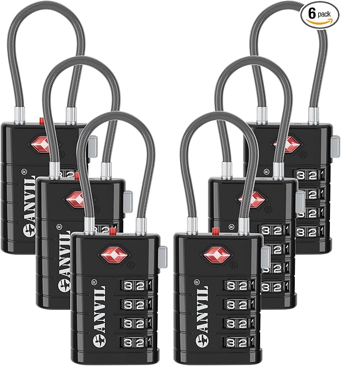ANVIL TSA Approved Luggage Locks with Search Alert Indicator, 4-Digit Combination Suitcase Lock, Advanced TSA008 Core Heavy Duty Anti-Theft Travel Lock for Double Zippers, Backpacks by ANVIL