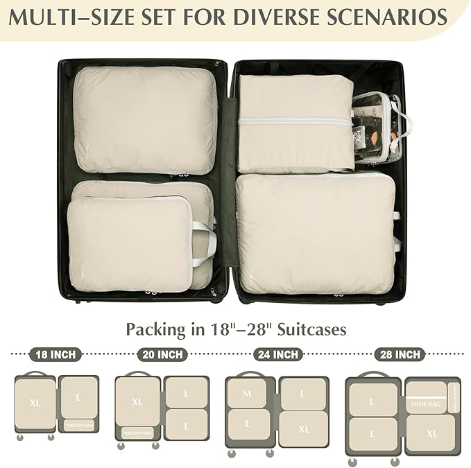 Gonex 6-Piece Compression Packing Cubes with Shoe Bag | Expandable Design, TSA-Approved Toiletry Bag, Ripstop Fabric, Double-Zip Compression, Carry-On Friendly - Image 6