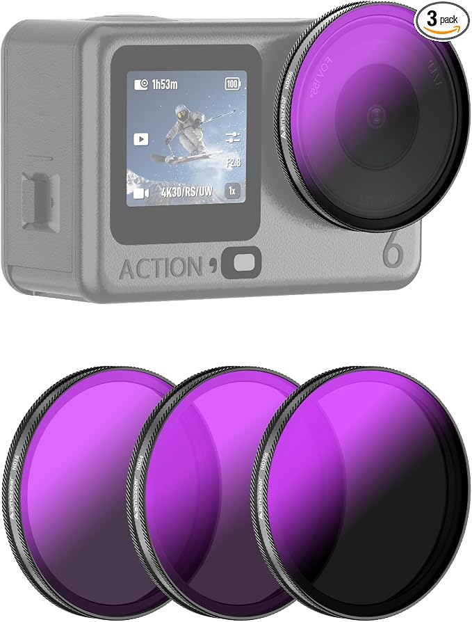 AMAZEAR ND Filters Kit for DJI OSMO Action 6 Accessories (3 Pack), Action6 ND16 ND64 ND256 Optical Glass Pro Lens Filters with Multi Coating for Cinematic Motion Blur and Light Reduction by YourProPhotoGear