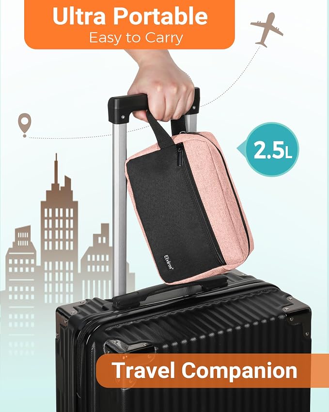 Elviros Travel Toiletry Makeup Bag for Women Hanging Toiletries Dopp Kit Small Bathroom Hygiene Tool and Medicine bag for Traveling Essential Shaving Pouch,Gifts for Women(Pink&Black) - Image 6