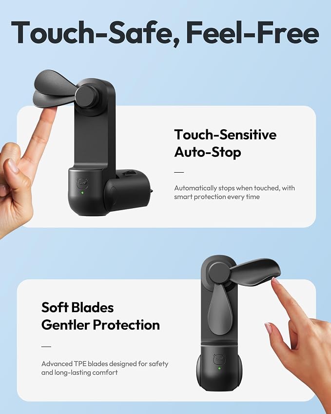 Gaiatop Portable Handheld Fan, 3 in 1 Mini Fan Handheld [17h Max Cooling], Foldable Personal Fans Pocket Design, USB Travel Fans Portable, Lash Trip Summer Essential Cute Gifts for Women Girl, Black - Image 6