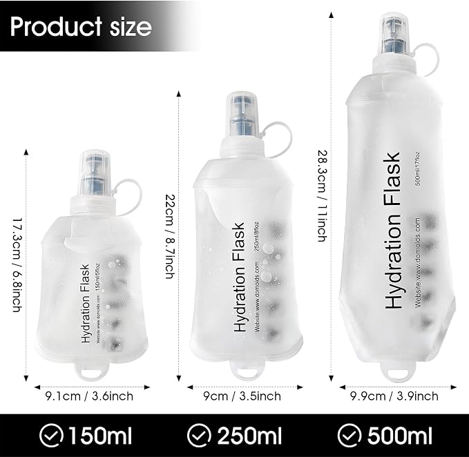 GUYI GYGYL Soft Flask Collapsible Water Bottle for Sports, 150ml White 2pcs | TPU Collapsible Water Bottle for Hydration Pack, Running Vest, Leak-Proof Folding Bottle for Hiking Cycling Climbing Jogging - Image 2