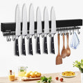 23 inch magnetic knife holder with 15 hooks, No Drilling black knife magnetic strip and utensil hanger for wall, Powerful knife magnet rack include tape and screws by Unknown