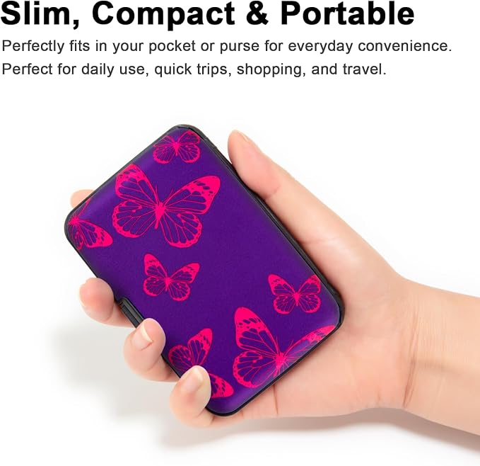 Credit Card Holder, Metal Card Wallet RFID Blocking Mini Slim Aluminum Business Hard Card Case for Women Men (Purple Butterfly) - Image 3