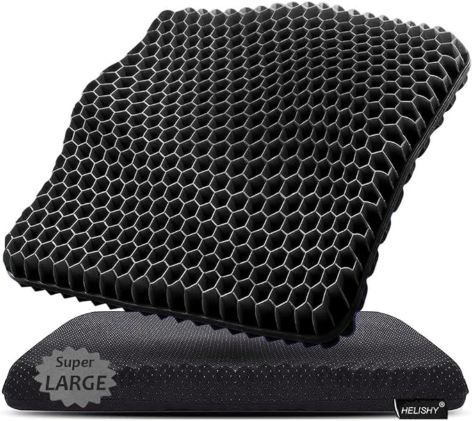 Gel Seat Cushion, Super Large Gel Cushion Chair Pads with Non-Slip Cover for Home Office Car Seat Wheelchair, Soft Breathable Honeycomb Seat Cushion for Relieve Hip Pain, As Seen On TV (Black) by Helishy