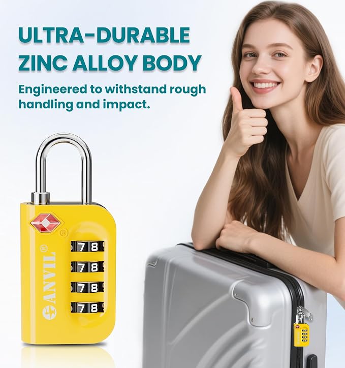ANVIL TSA Approved Luggage Lock - 4 Digit Combination, 10,000 Combinations, Easy-Read Password Window, Travel Lock for Suitcases, Backpacks, Gym & Student Lockers, Baggage - Image 6