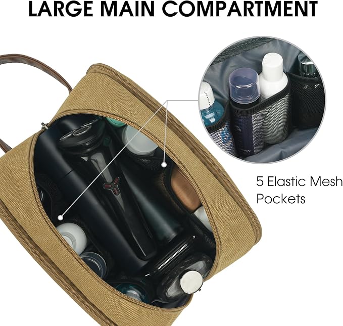 WANDF Travel Toiletry Bag for Men, Canvas Shaving Dopp Kit | Wet Separation, Water-Resistant Fabric, Travel Bag for Toiletries, Shaving Accessories, Weekend Trips - Image 2