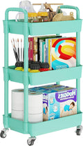 Laiensia 3-Tier Rolling Cart with Wheels,Multifunction Utility Storage Carts, Kitchen Storage Organizer,Mobile Shelving Unit for Bathroom,Laundry,with Classified Stickers,Green by Laiensia