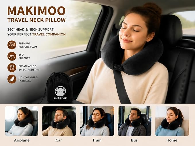 Travel Neck Pillow, Top Memory Foam Pillow for Head Support, Ideal for Airplanes, Cars, and Home Recliners, Adjustable and Soft (Black) - Image 3