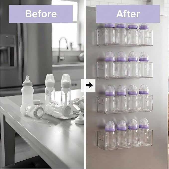 MGY 4Pack Clear Magnetic Baby Bottle Organizer for Refrigerator, Space-Saving Storage for Baby Bottles,Bottle Organizer for kitchen - Image 3