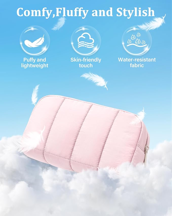 2 Pcs Makeup Bag Travel Toiletry Bag for Women Puffy Padded Cosmetic Pouch Purse Wide-open Makeup Organizer Case Travel Essentials - Image 3
