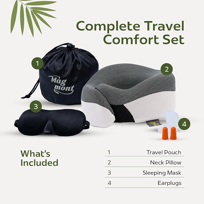 Travel Neck Pillow for Airplanes, Bamboo Charcoal Memory Foam | 360° Chin Support, Neck Pillow for Long Flights, Removable & Washable Cover, Travel Kit Included, 2 Color - Image 6